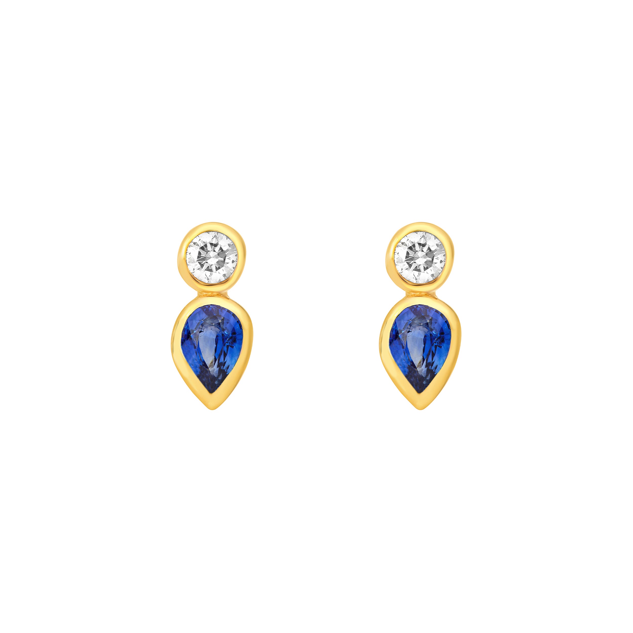 14K Yellow Gold 1/2tcw Bezel Set Sapphire & Diamond Stud Earrings Birmingham Jewelry Earrings Birmingham Jewelry