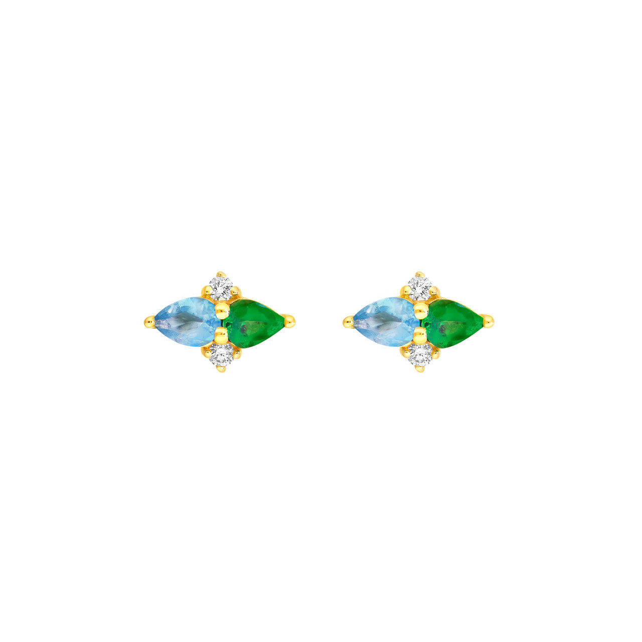 14K Yellow Gold Pear Shape Tsavorite Aquamarine & Diamond Earrings Birmingham Jewelry Earrings Birmingham Jewelry
