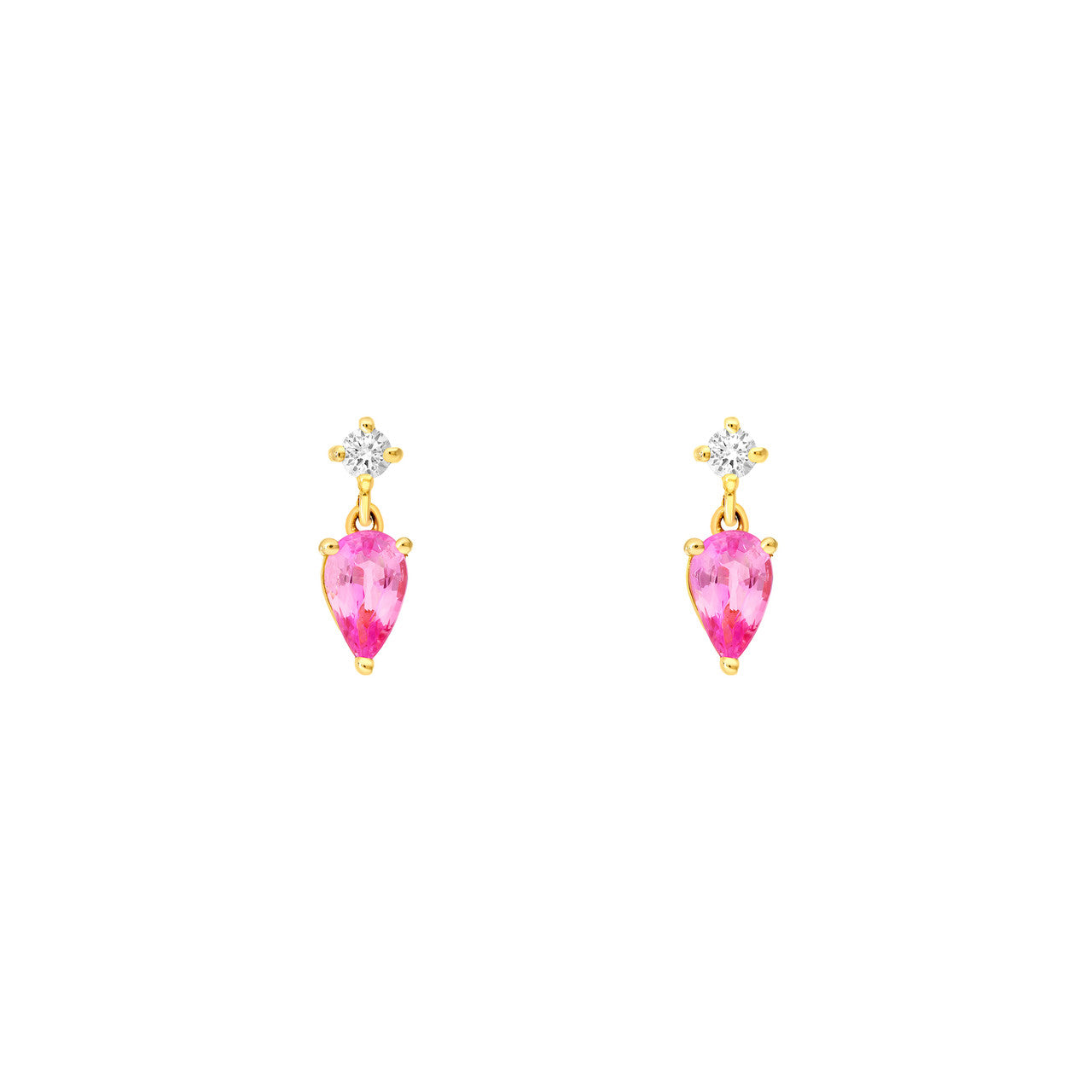 14K Yellow Gold Pear Shape Pink Sapphire & Diamond Stud Earrings Birmingham Jewelry Earrings Birmingham Jewelry