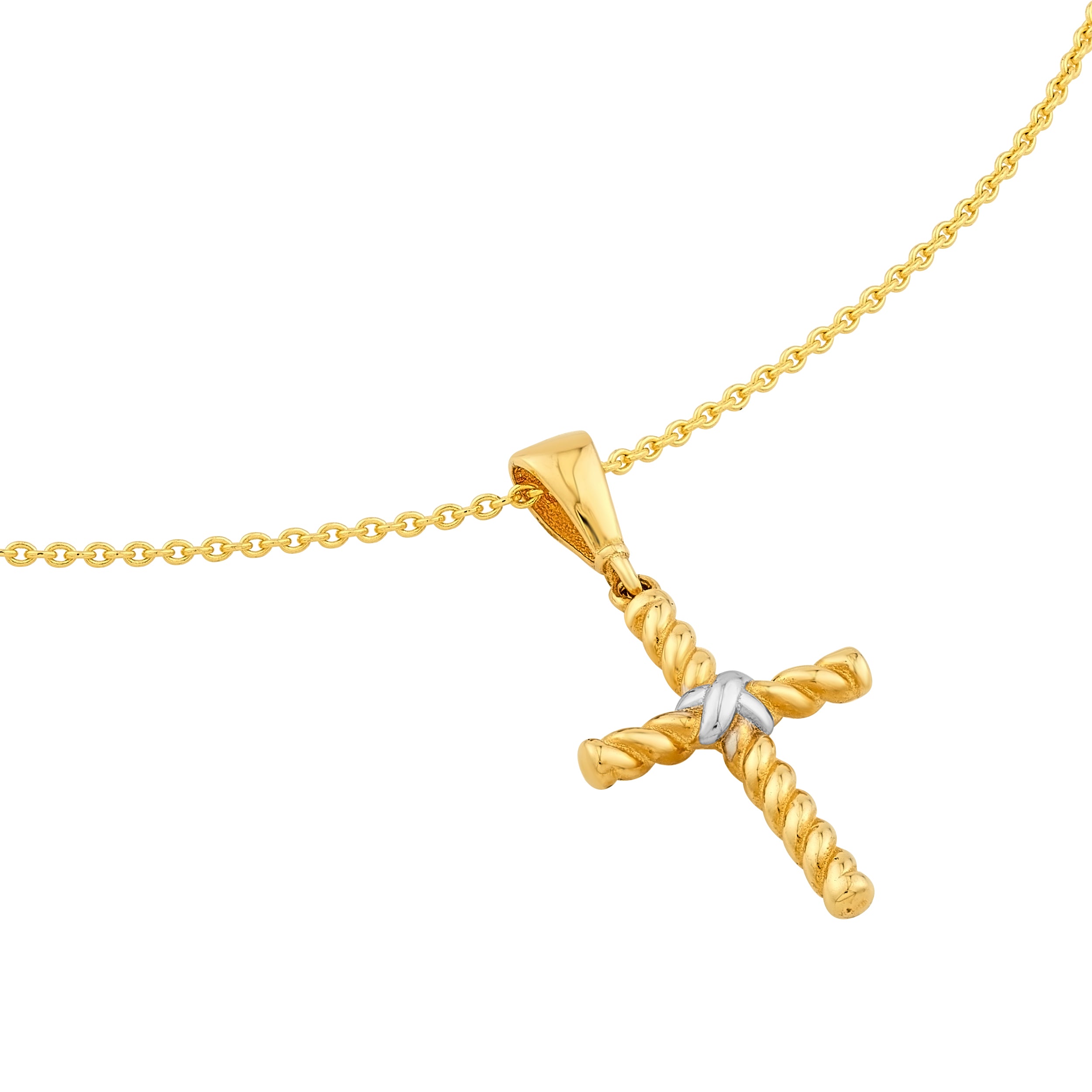 14K Two-Tone Gold Rope Twist Cross Pendant Birmingham Jewelry Pendant Birmingham Jewelry