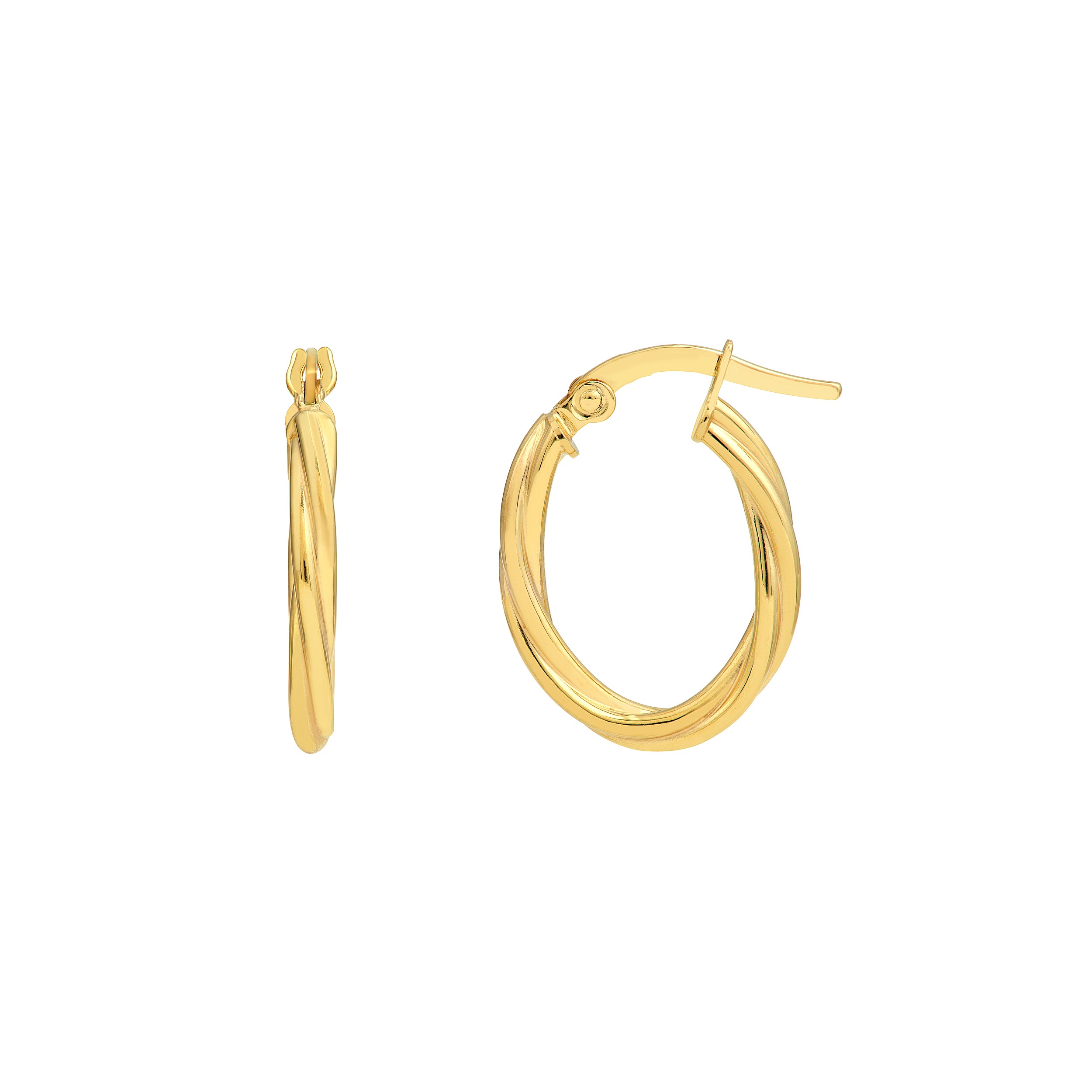 14K Yellow Gold 13.00mm x 10.00mm Twisted Tube Oval Hoop Earrings Birmingham Jewelry Earrings Birmingham Jewelry
