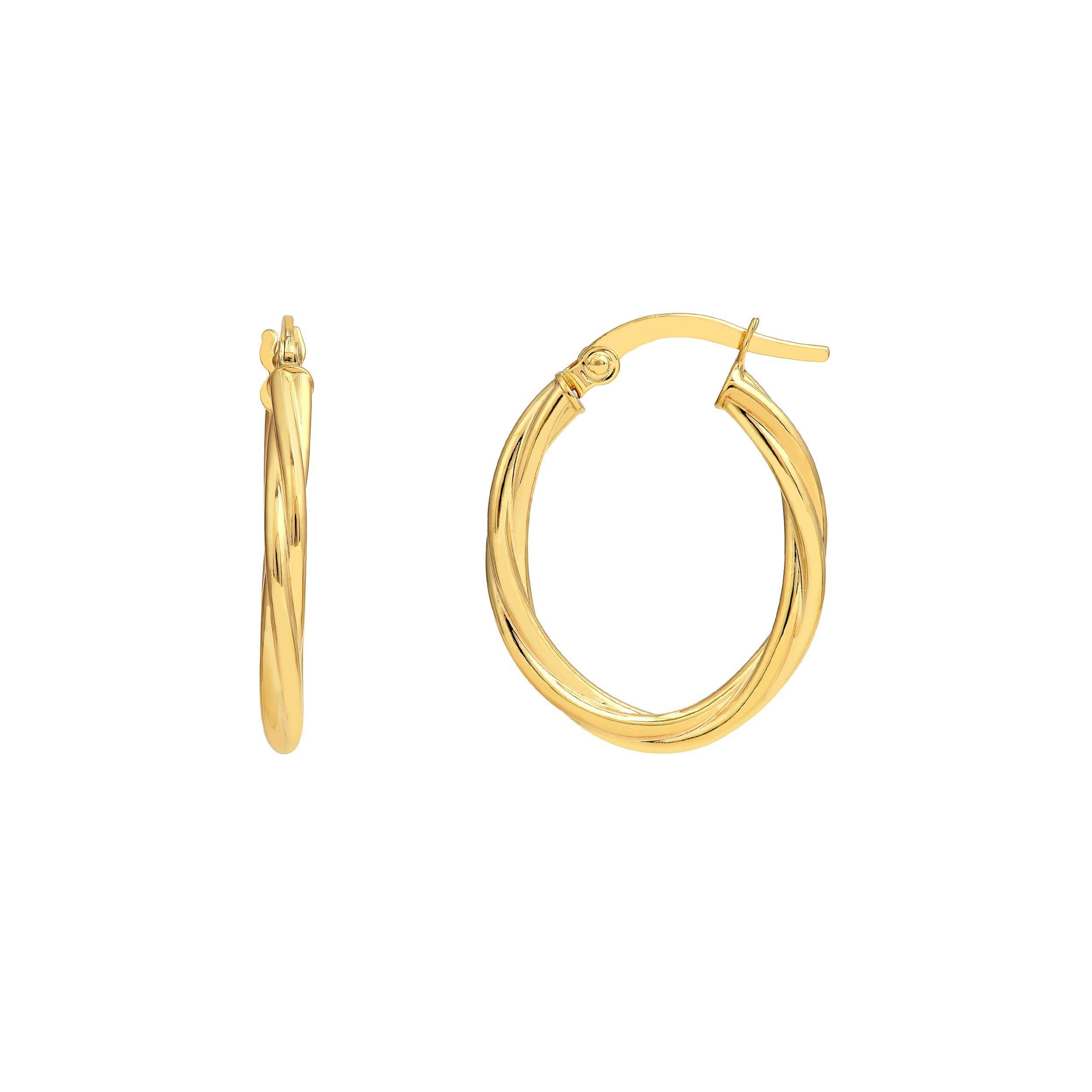 14K Yellow Gold 16.00mm x 13.00mm Twisted Tube Oval Hoop Earrings Birmingham Jewelry Earrings Birmingham Jewelry