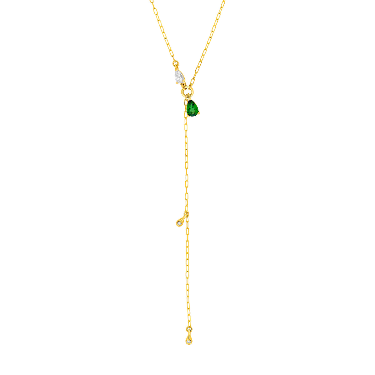 14K Yellow Gold Floating Diamond & Tsavorite Lariat Necklace Birmingham Jewelry Necklace Birmingham Jewelry