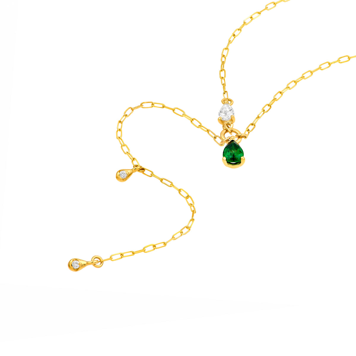 14K Yellow Gold Floating Diamond & Tsavorite Lariat Necklace Birmingham Jewelry Necklace Birmingham Jewelry