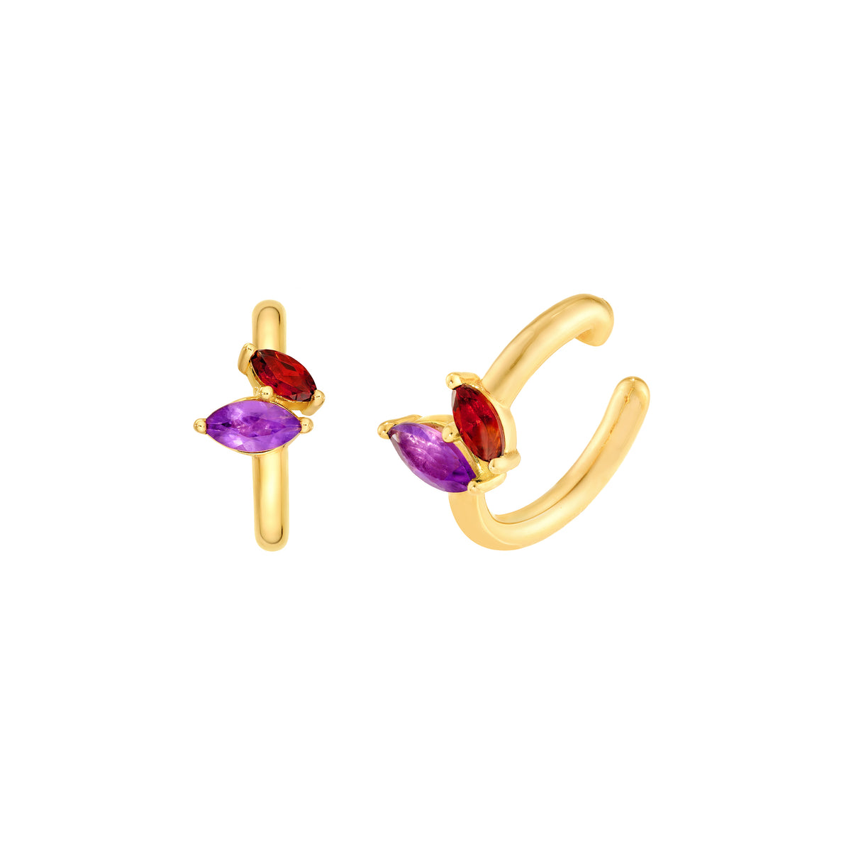 14K Yellow Gold Red Garnet & Purple Amethyst Marquise Ear Cuff Birmingham Jewelry Earrings Birmingham Jewelry