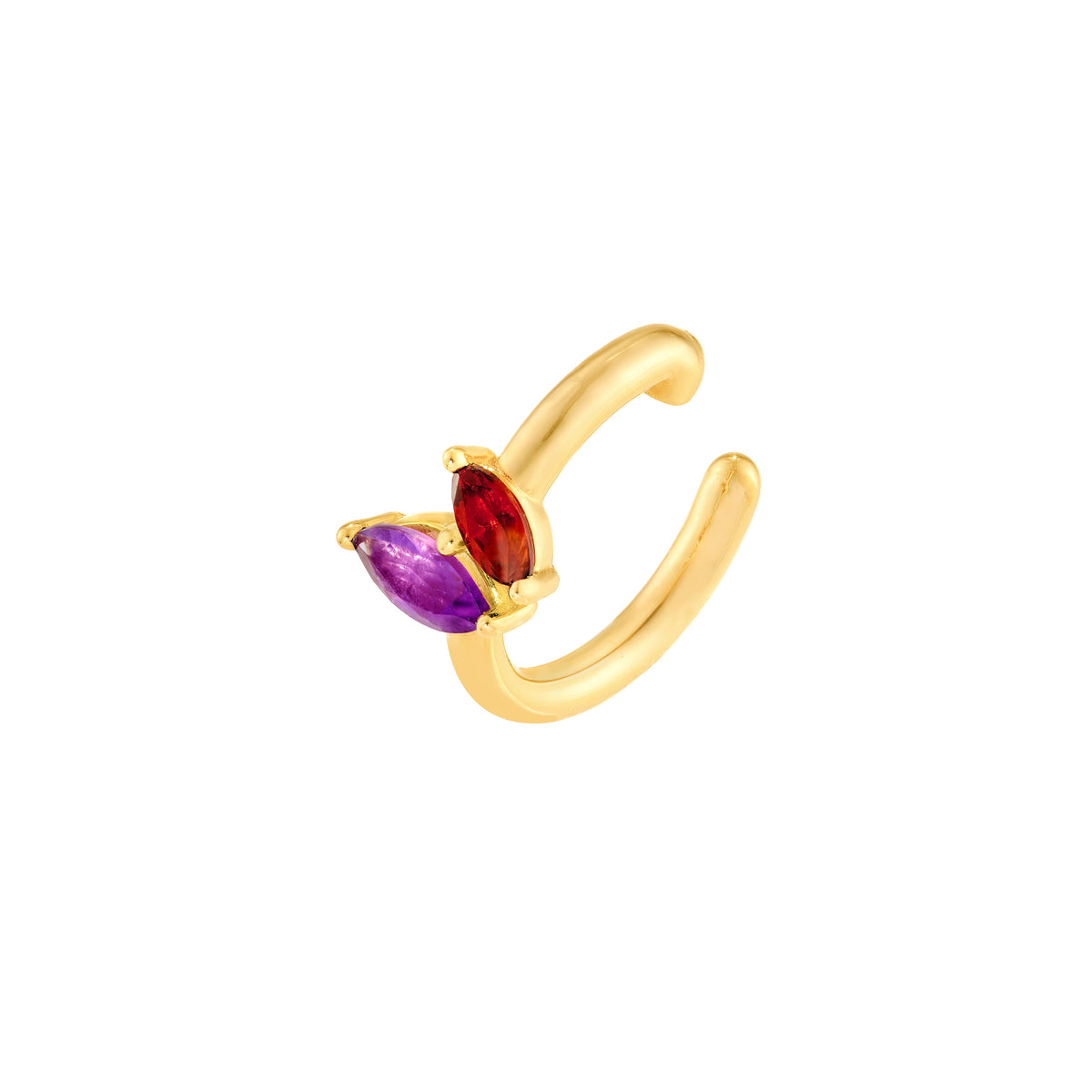 14K Yellow Gold Red Garnet & Purple Amethyst Marquise Ear Cuff Birmingham Jewelry Earrings Birmingham Jewelry