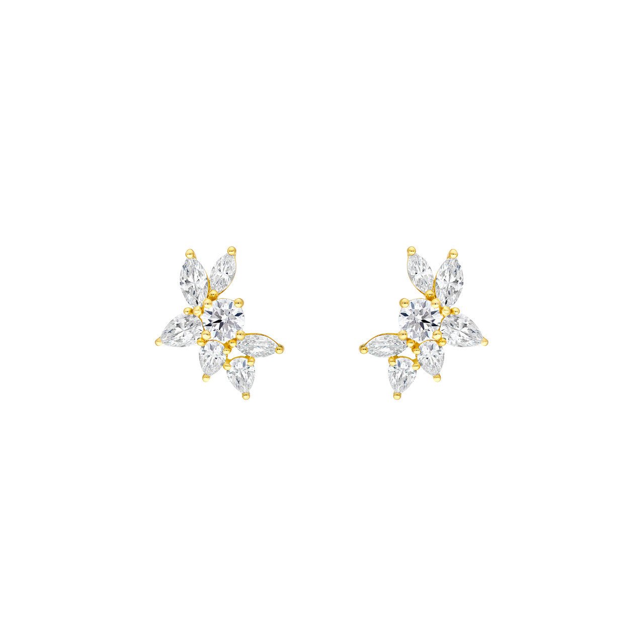 Birmingham Jewelry - 14K Gold Round Pear & Marquise Diamond Cluster Stud Earrings - Birmingham Jewelry