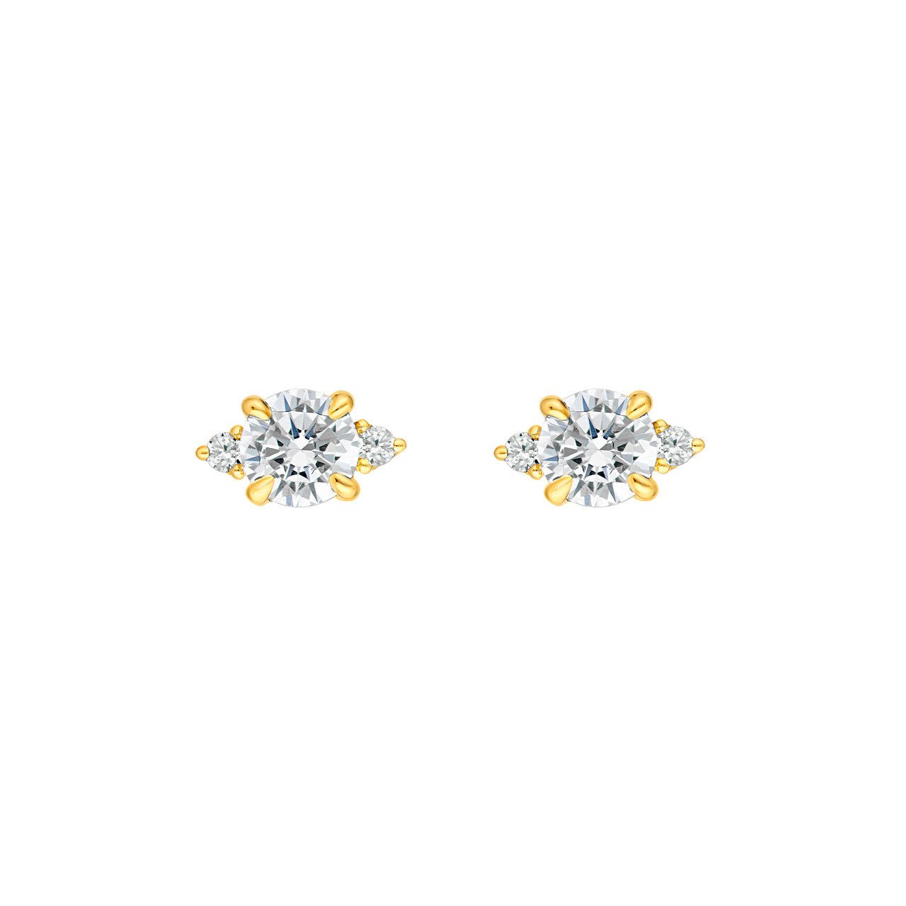 Birmingham Jewelry - 14K Gold Three Stone Round Diamond Earrings - Birmingham Jewelry