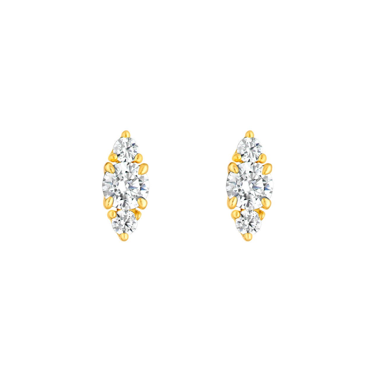 Birmingham Jewelry - 14K Gold Three Stone Round Diamond Earrings - Birmingham Jewelry