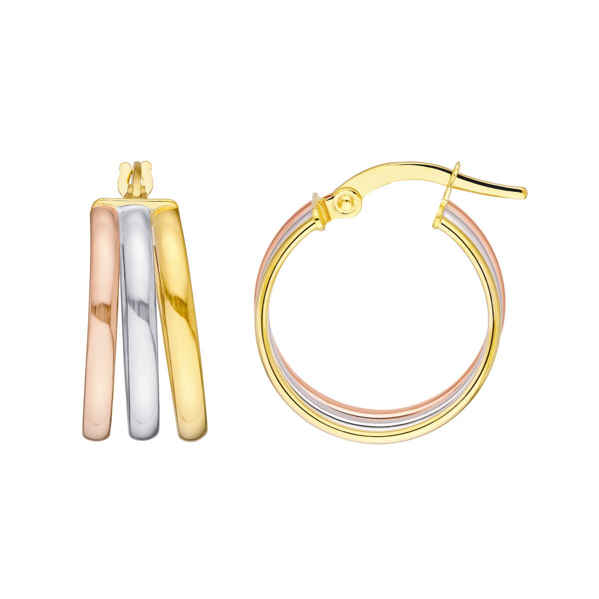 Birmingham Jewelry - 14K Tri Color Gold 15.00mm Round Triple Hoop Earrings - Birmingham Jewelry