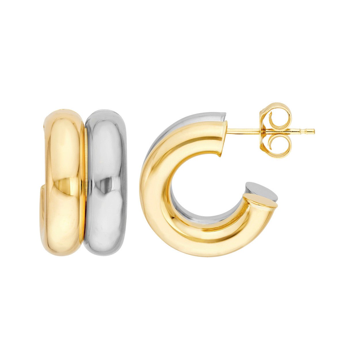 Birmingham Jewelry - 14K Two Tone Gold 15.00mm Small Double Open Hoop Earrings - Birmingham Jewelry