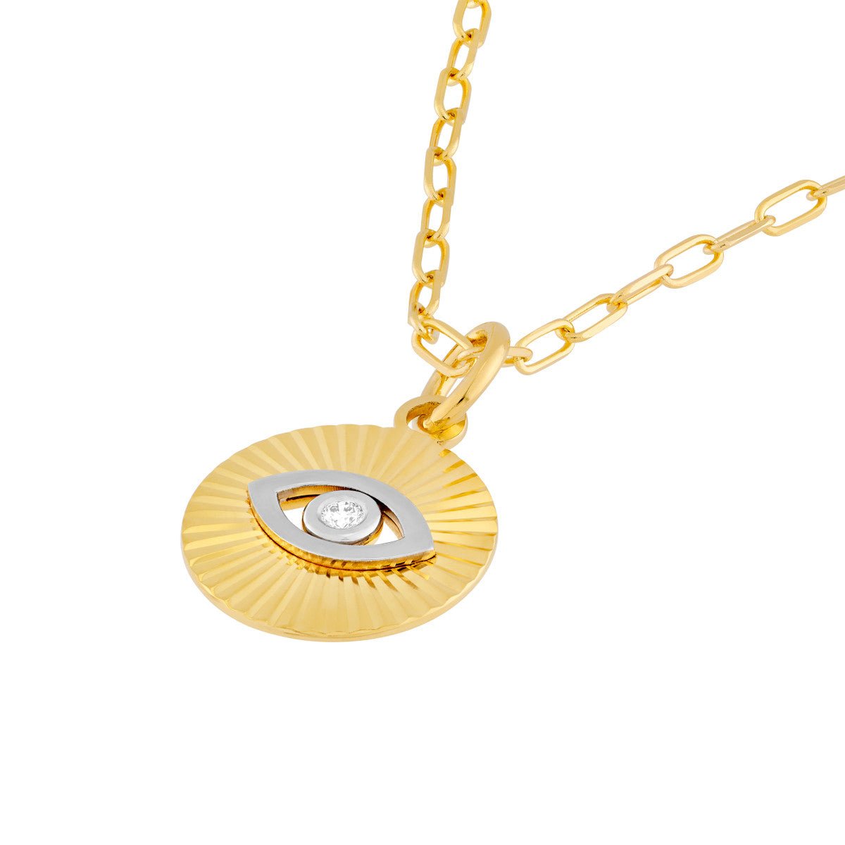 Birmingham Jewelry - 14K Two Tone Gold Diamond Fluted Evil Eye Charm - Birmingham Jewelry