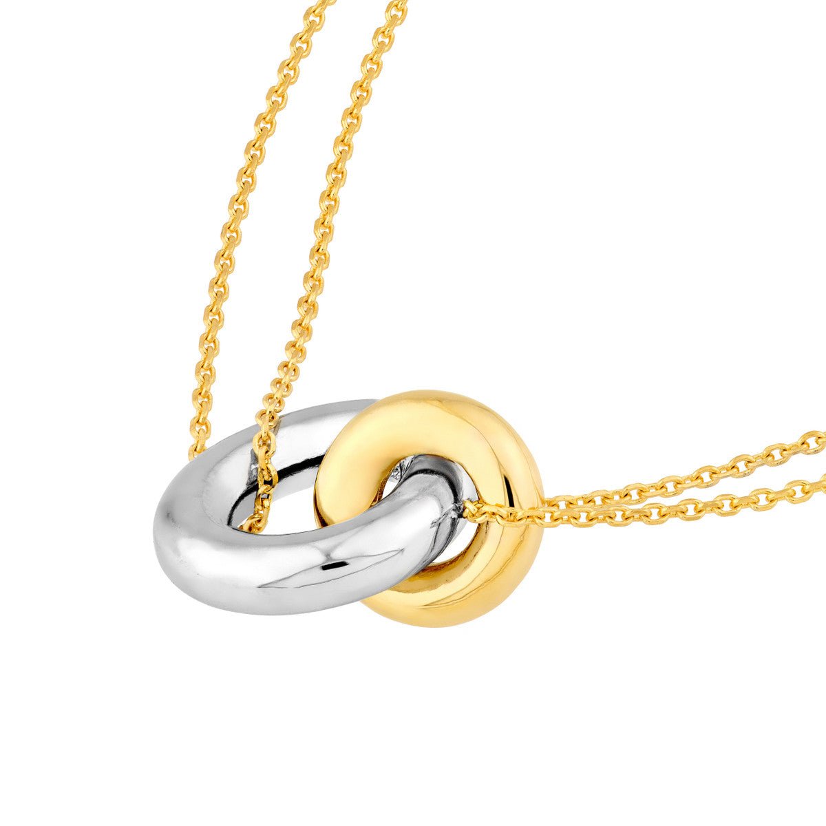 Birmingham Jewelry - 14K Two Tone Gold Double Chain Interlocking Circle Necklace - Birmingham Jewelry