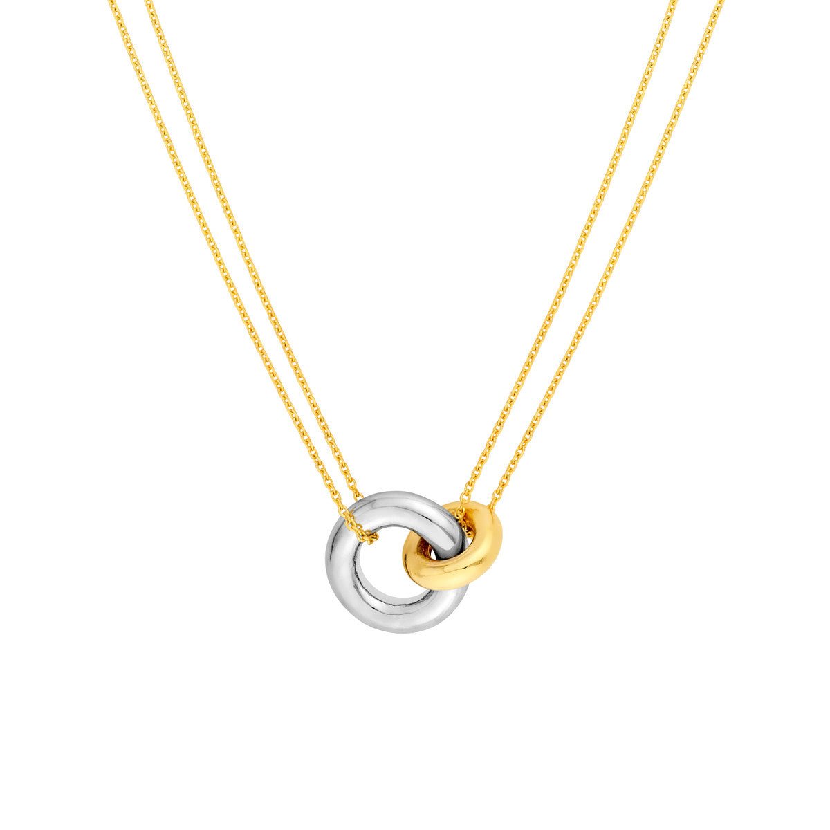 Birmingham Jewelry - 14K Two Tone Gold Double Chain Interlocking Circle Necklace - Birmingham Jewelry