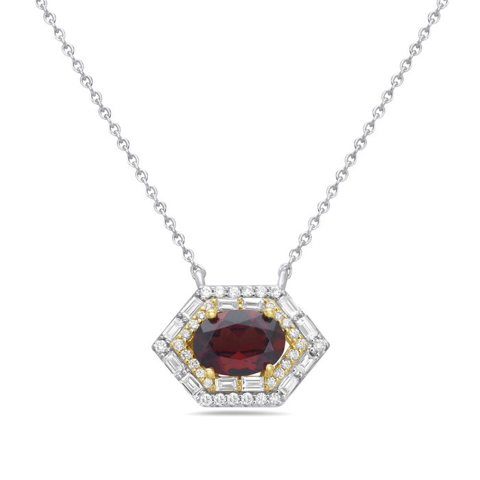 Birmingham Jewelry - 14K Two Tone Gold Garnet And Diamond Necklace - Birmingham Jewelry