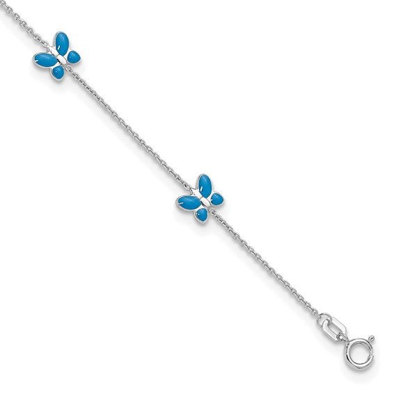 Birmingham Jewelry - 14K White Gold Blue Enamel Butterfly Anklet - Birmingham Jewelry