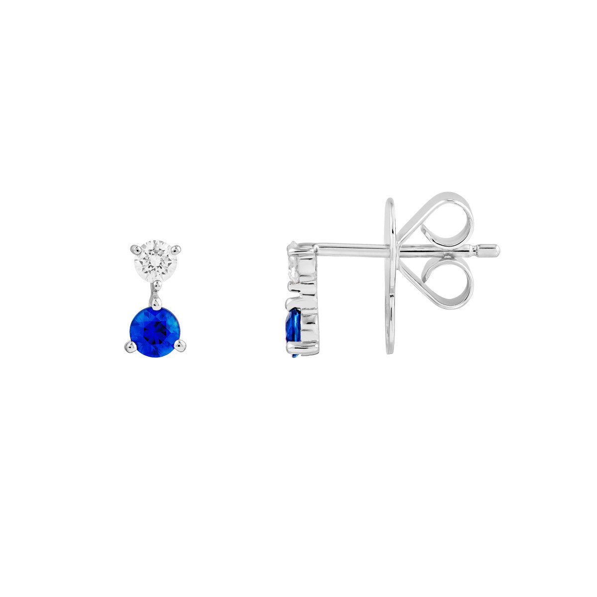 Birmingham Jewelry - 14K White Gold Diamond & Sapphire Stud Earrings (1/8tcw) - Birmingham Jewelry