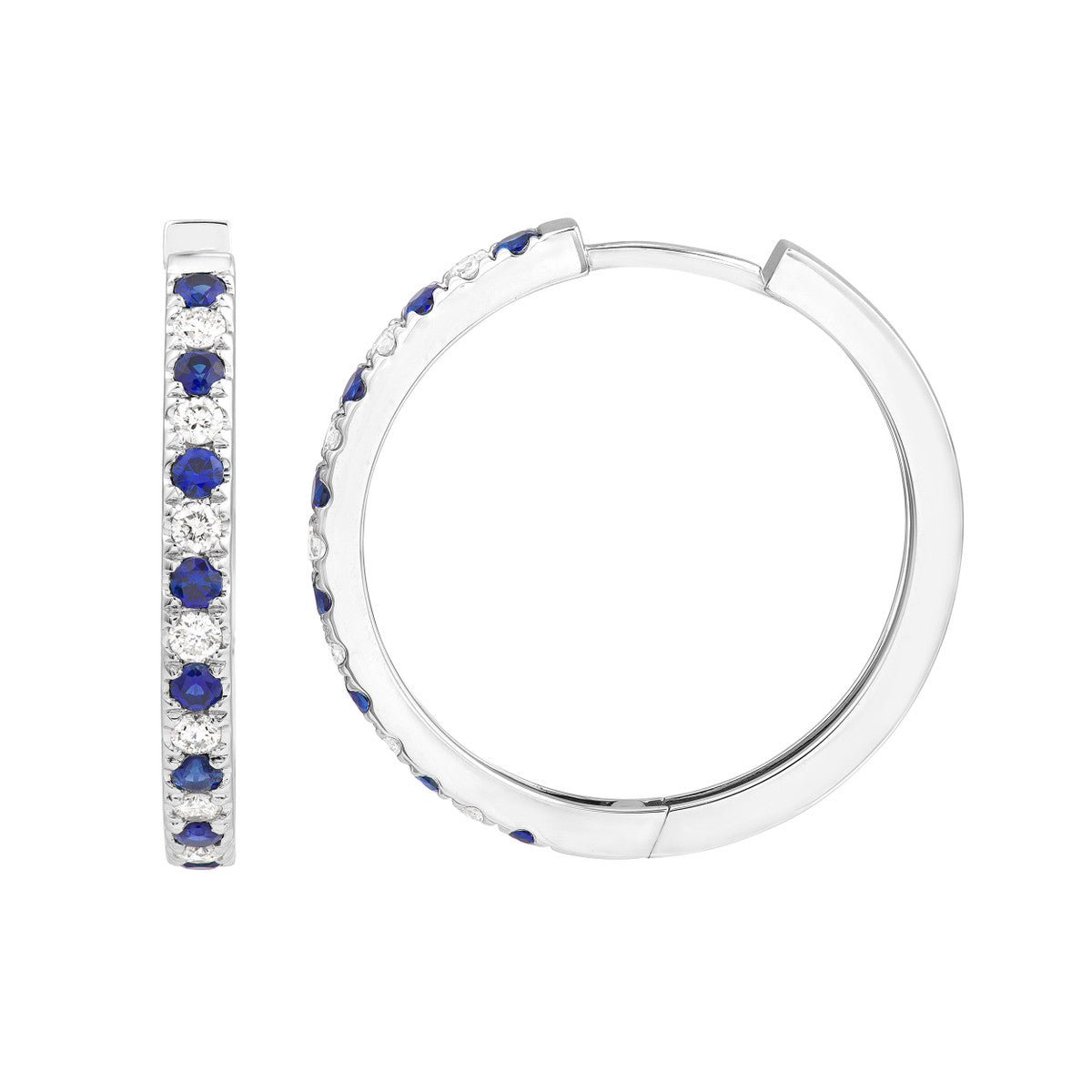 14K White Gold Sapphire & Diamond Hoop Earrings (3/8tcw) Birmingham Jewelry Earrings Birmingham Jewelry