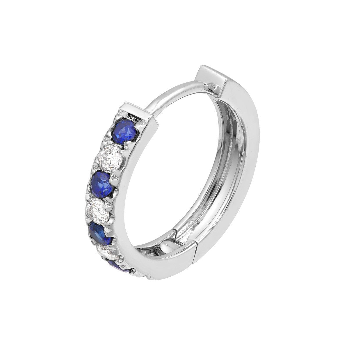 14K White Gold Sapphire & Diamond Huggies (1/4tcw) Birmingham Jewelry Earrings Birmingham Jewelry