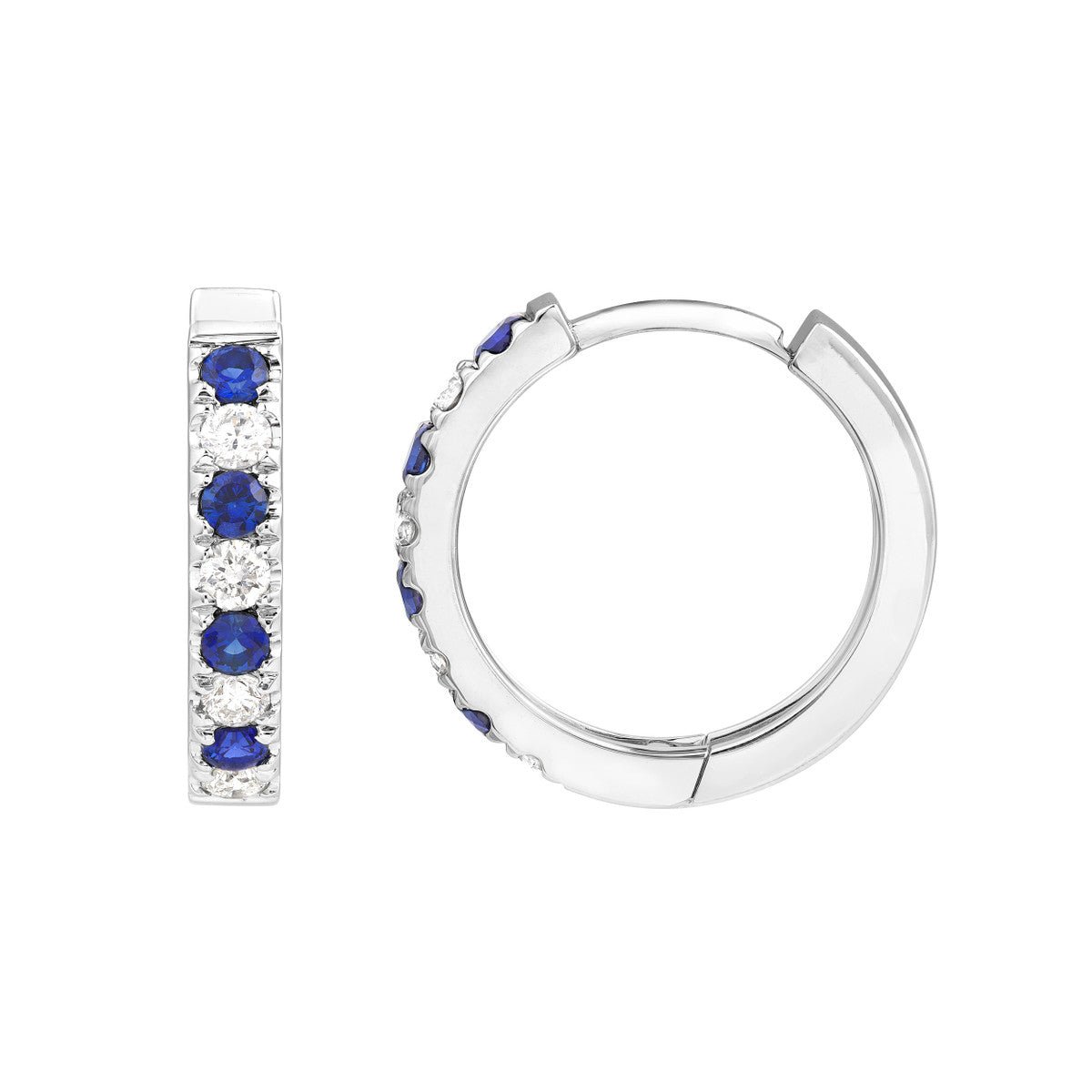 14K White Gold Sapphire & Diamond Huggies (1/4tcw) Birmingham Jewelry Earrings Birmingham Jewelry