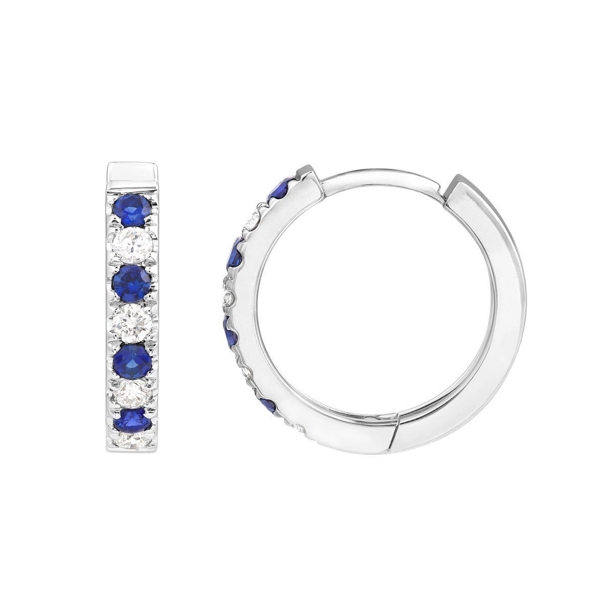 Birmingham Jewelry - 14K White Gold Sapphire & Diamond Huggies (1/4tcw) - Birmingham Jewelry
