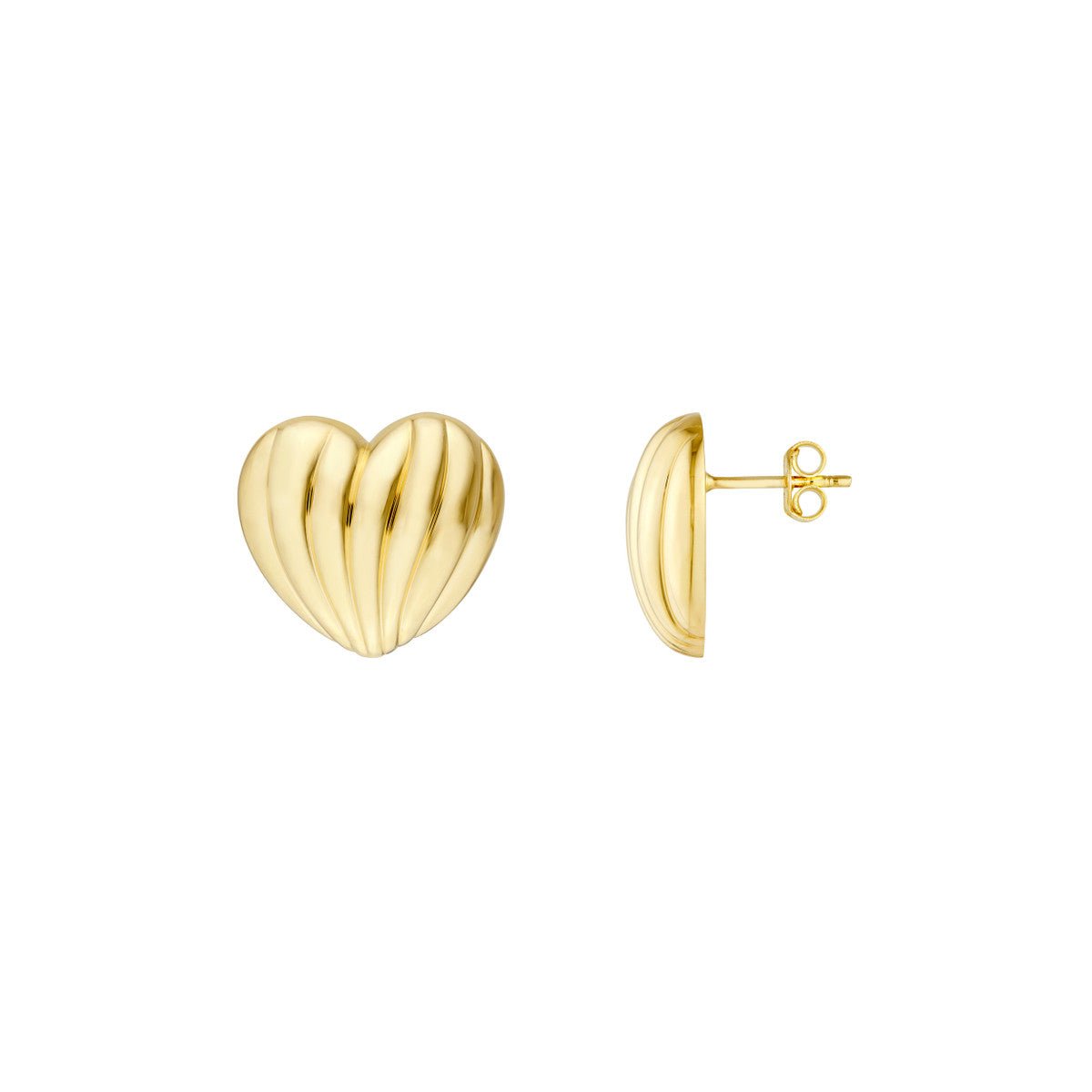 14K Yellow Fluted Heart Stud Earrings Birmingham Jewelry Earrings Birmingham Jewelry