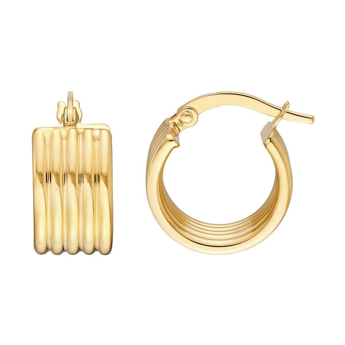 14K Yellow Gold Polished Line Wide Hoop Earrings