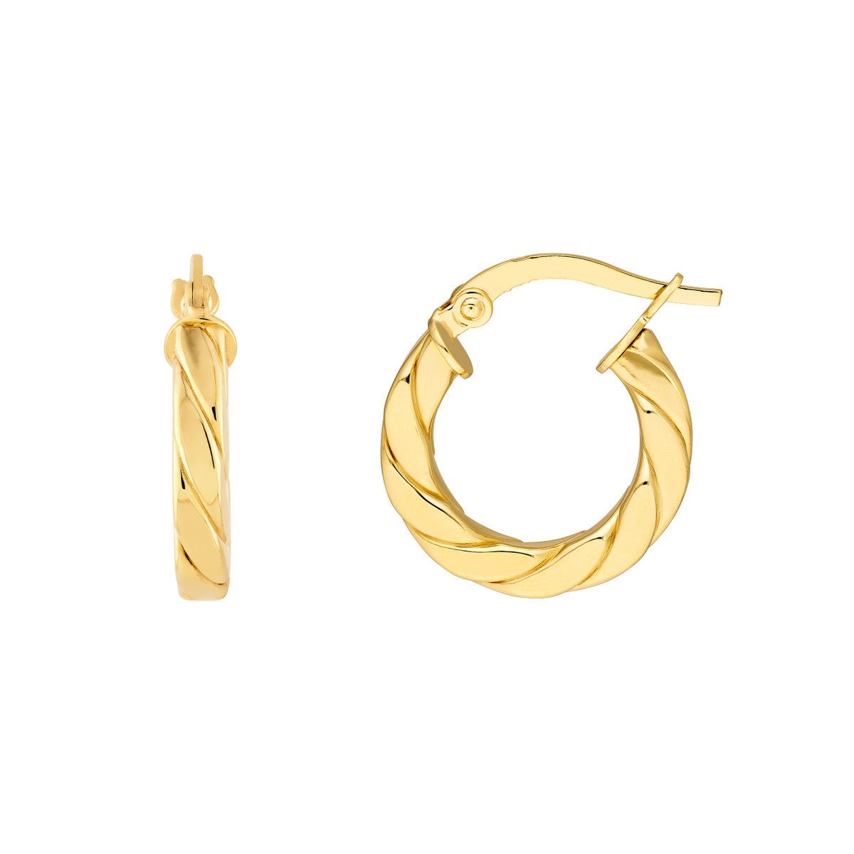 Birmingham Jewelry - 14K Yellow Gold 10.00mm Twist Square Tube Hoop Earrings - Birmingham Jewelry