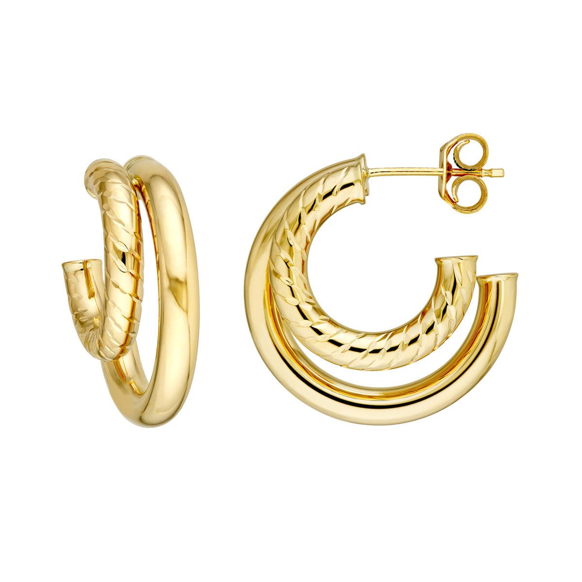 Birmingham Jewelry - 14K Yellow Gold 20.00mm D/C Small Twist Double Hoop Earrings - Birmingham Jewelry