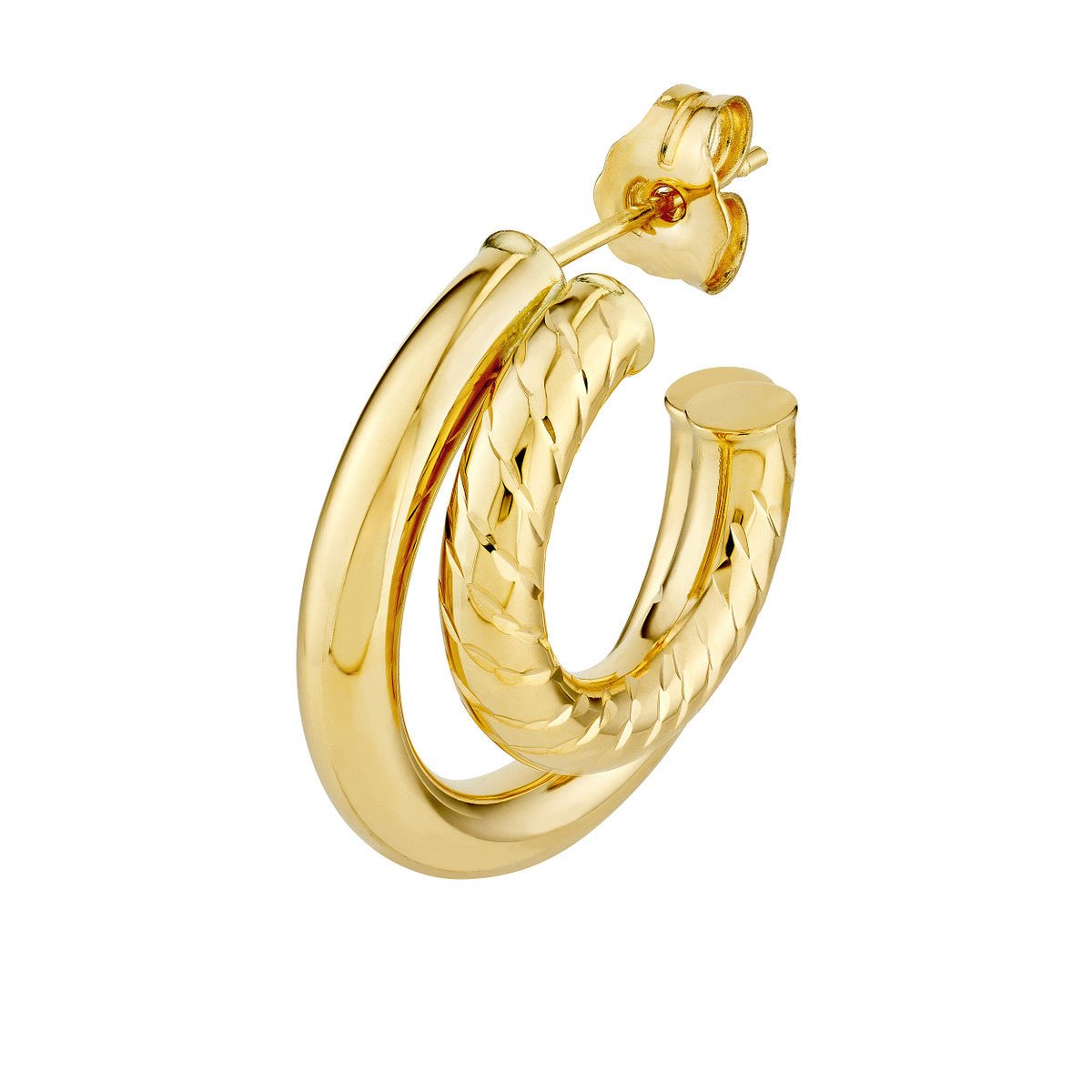Birmingham Jewelry - 14K Yellow Gold 20.00mm D/C Small Twist Double Hoop Earrings - Birmingham Jewelry