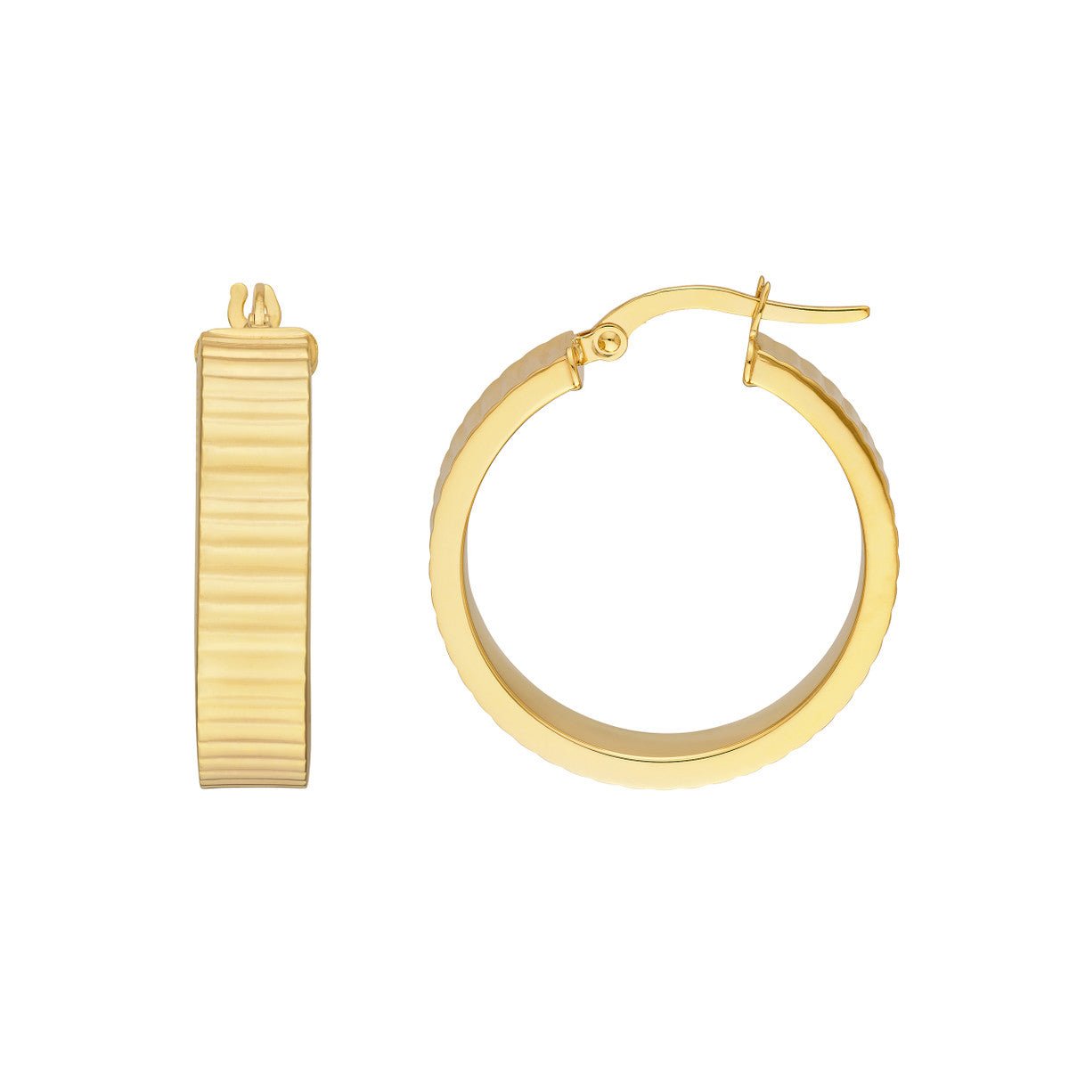 Birmingham Jewelry - 14K Yellow Gold 20.00mm Line Round Hoop Earrings - Birmingham Jewelry