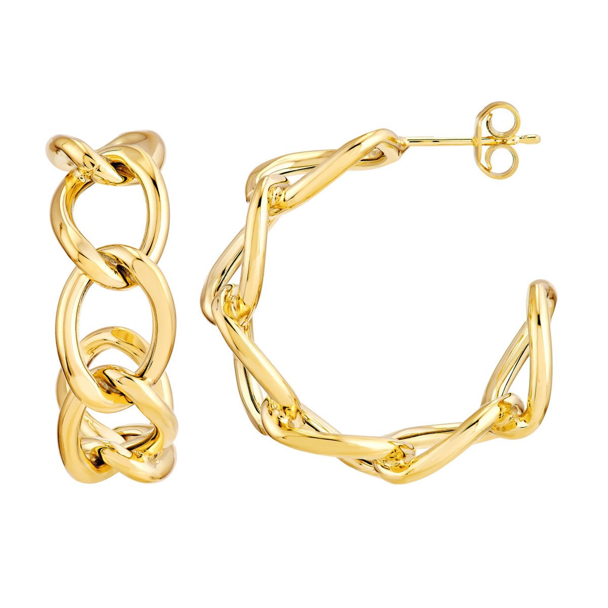 Birmingham Jewelry - 14K Yellow Gold 20.00mm Round Link Open Hoop Earrings - Birmingham Jewelry