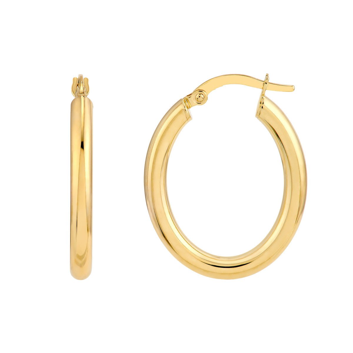 Birmingham Jewelry - 14K Yellow Gold 3.00mm Oval 20.00mm x 15.00mm Polish Tube Hoop Earrings - Birmingham Jewelry