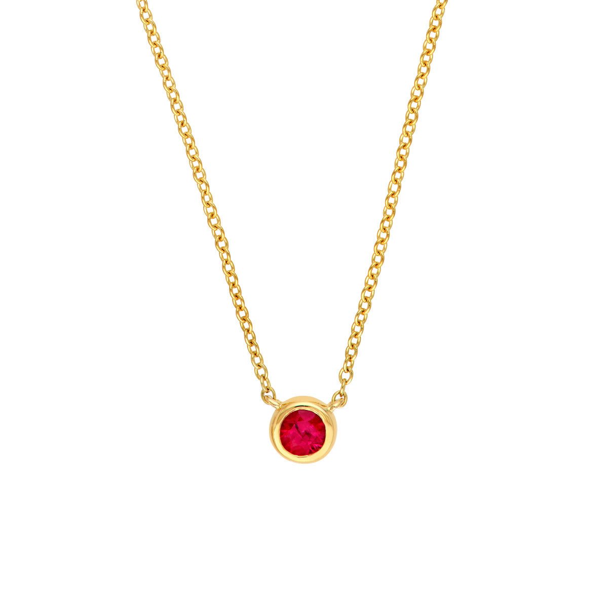Birmingham Jewelry - 14K Yellow Gold 3.00mm Ruby Stone Bezel Necklace - Birmingham Jewelry