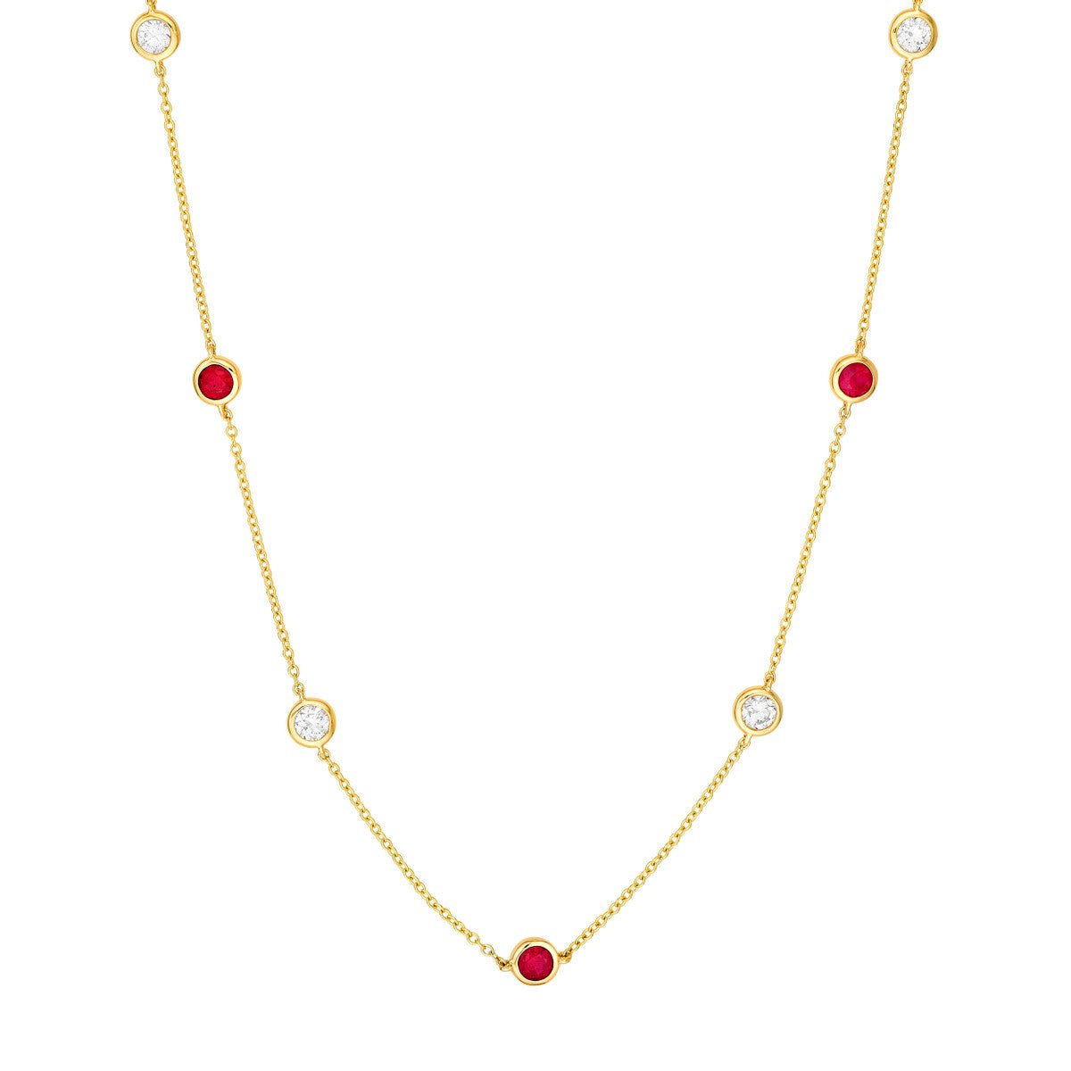 Birmingham Jewelry - 14K Yellow Gold 3/8tcw Diamond & Ruby Bezel Station Necklace - Birmingham Jewelry