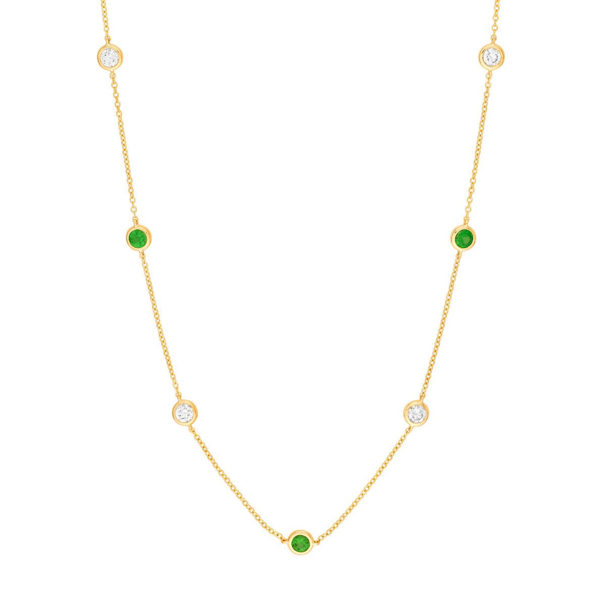 Birmingham Jewelry - 14K Yellow Gold 3/8tcw Diamond & Tsavorite Bezel Station Necklace - Birmingham Jewelry