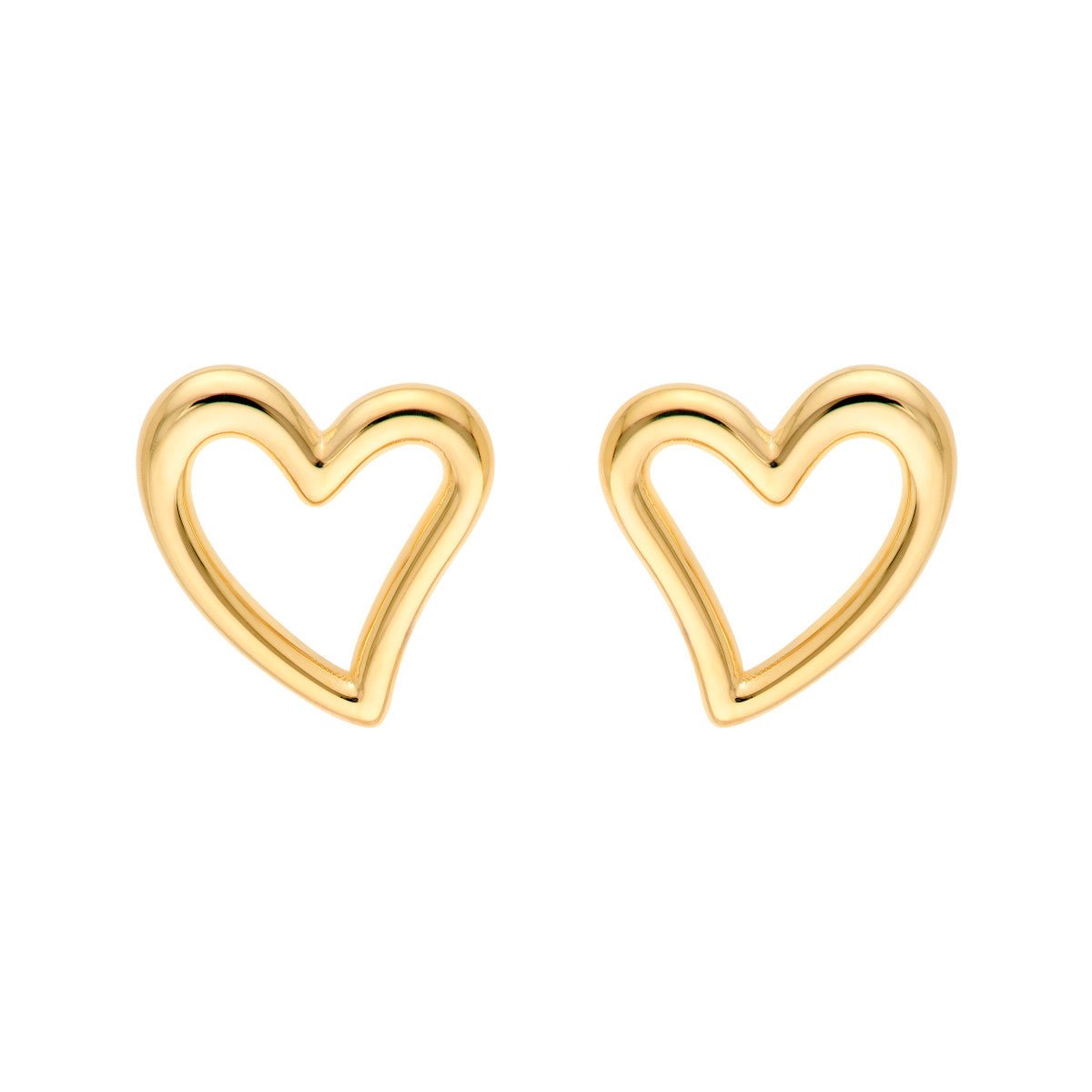 Birmingham Jewelry - 14K Yellow Gold 3D Open Wavy Heart Stud Earrings - Birmingham Jewelry