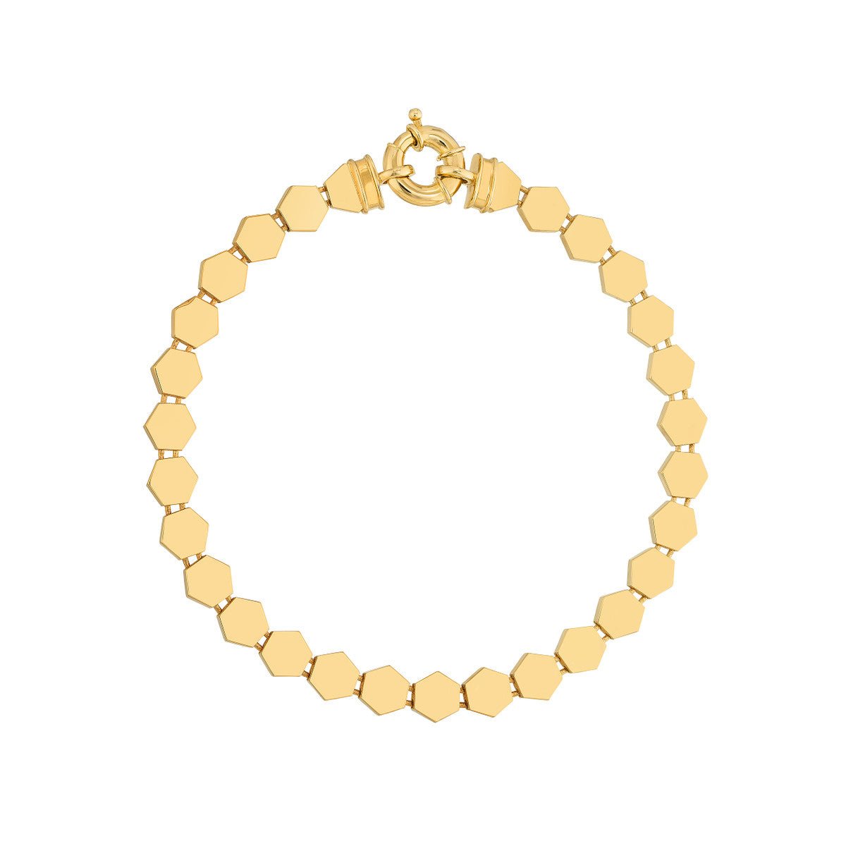 Birmingham Jewelry - 14K Yellow Gold 3D Polished Hexagonal Flat Link Bracelet - Birmingham Jewelry