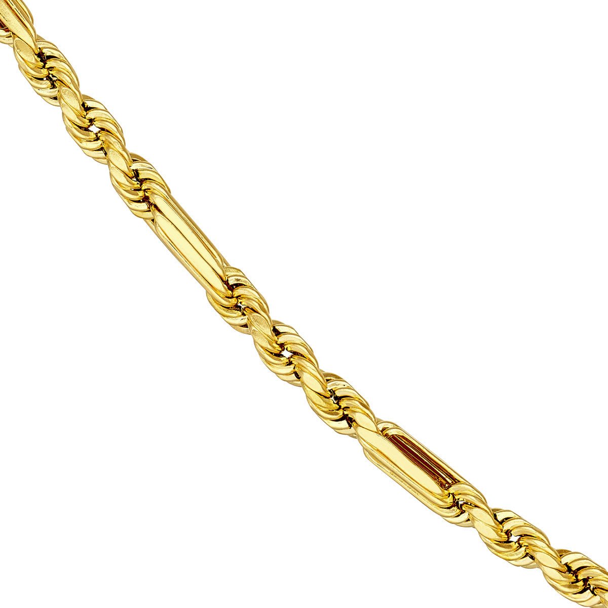 14K Yellow Gold 4.00mm D/C Hollow Figarope Milano Chain Birmingham Jewelry Gold Chain Birmingham Jewelry