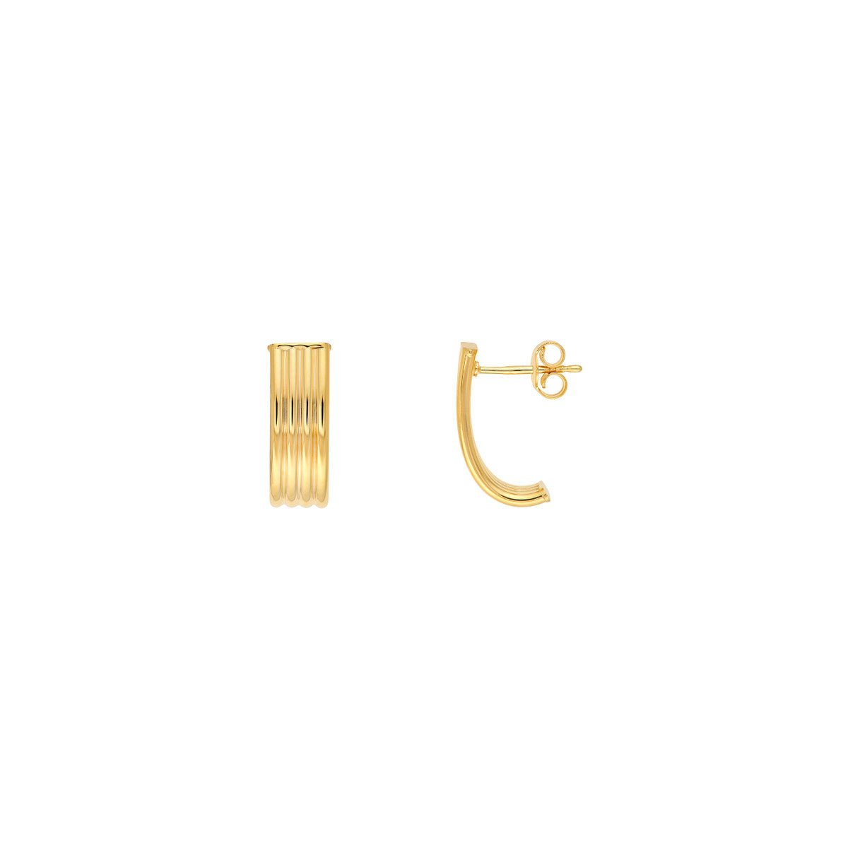 Birmingham Jewelry - 14K Yellow Gold 6.00mm Multi Line Tube J Hoop Earrings - Birmingham Jewelry