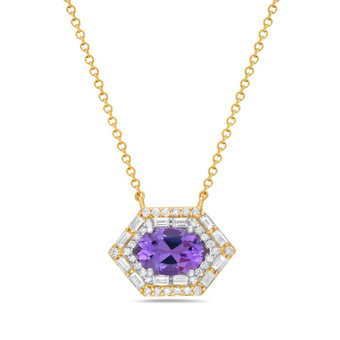 Birmingham Jewelry - 14K Yellow Gold Amethyst And Diamond Necklace - Birmingham Jewelry