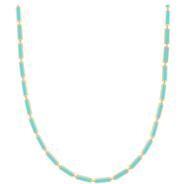 Birmingham Jewelry - 14K Yellow Gold Bar Necklace (Turquoise) - Birmingham Jewelry