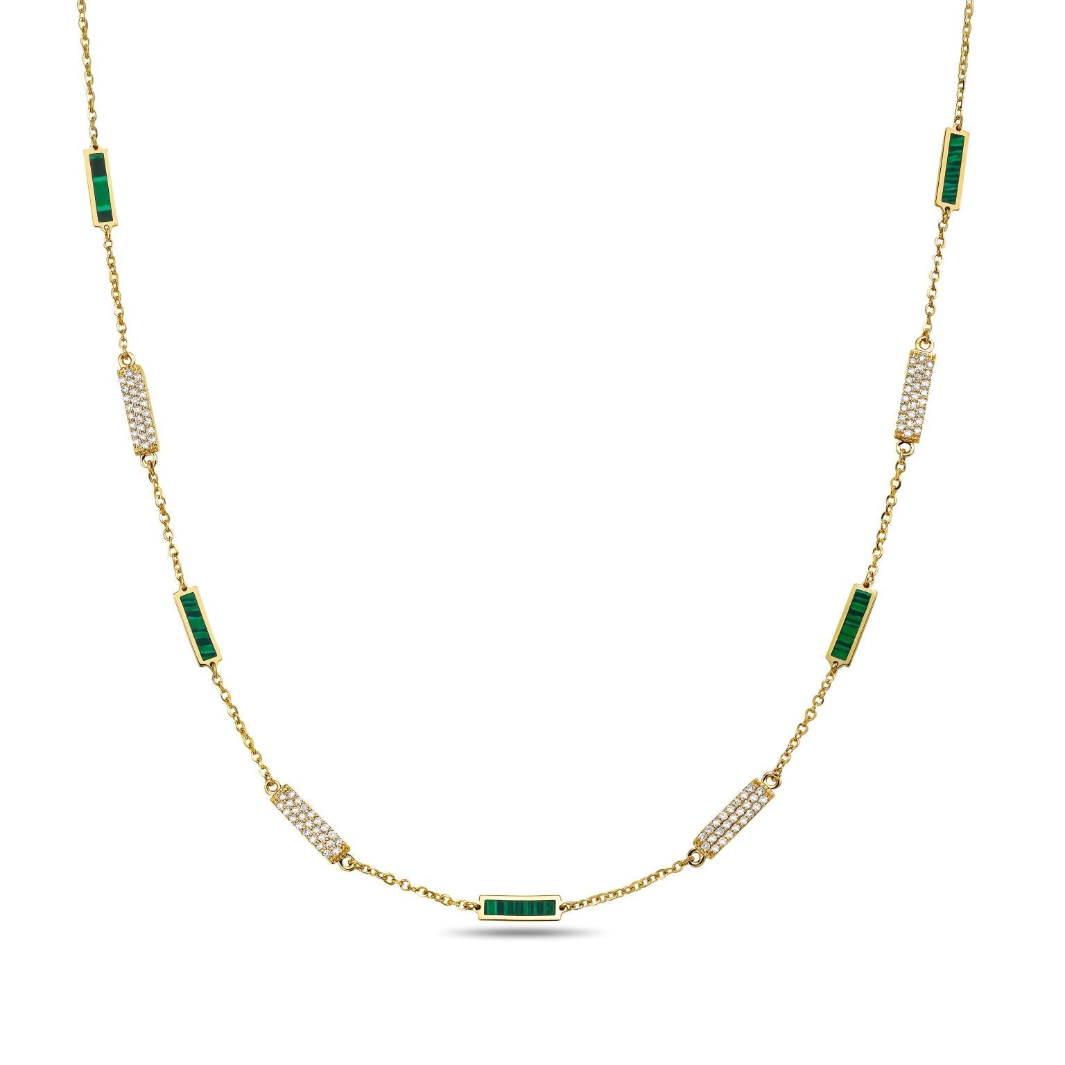 Birmingham Jewelry - 14K Yellow Gold Bar Station Necklace - Diamond (Malachite) - Birmingham Jewelry