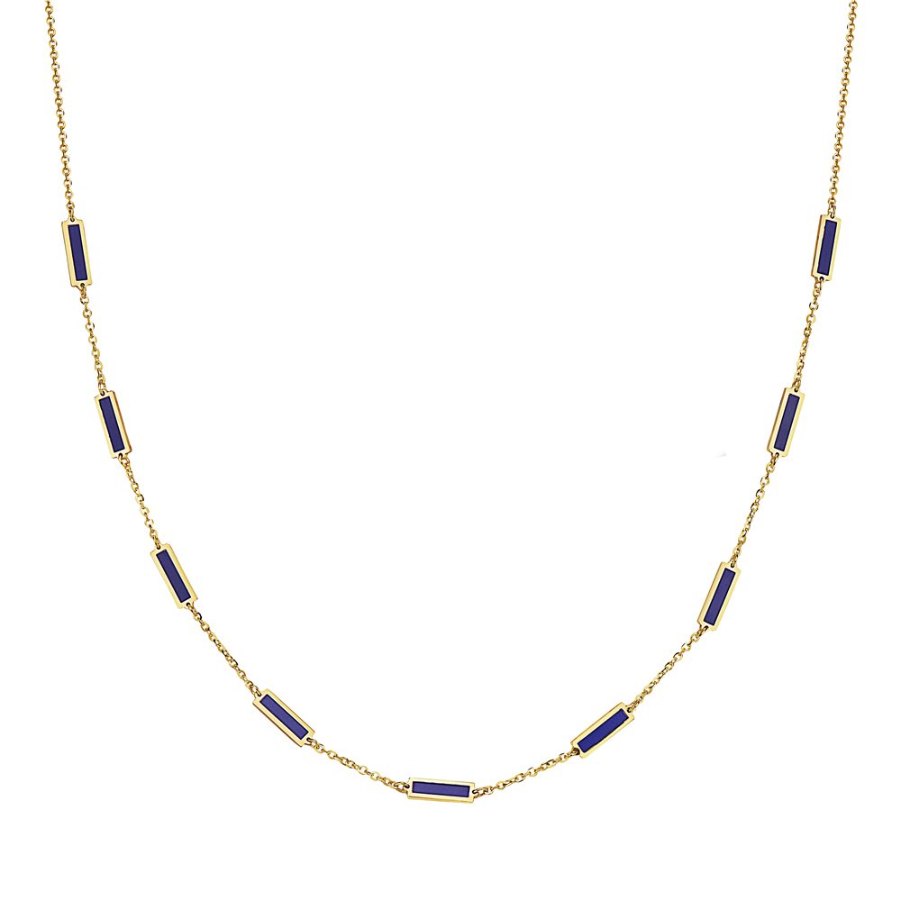 Birmingham Jewelry - 14K Yellow Gold Bar Station Necklace (Lapis) - Birmingham Jewelry