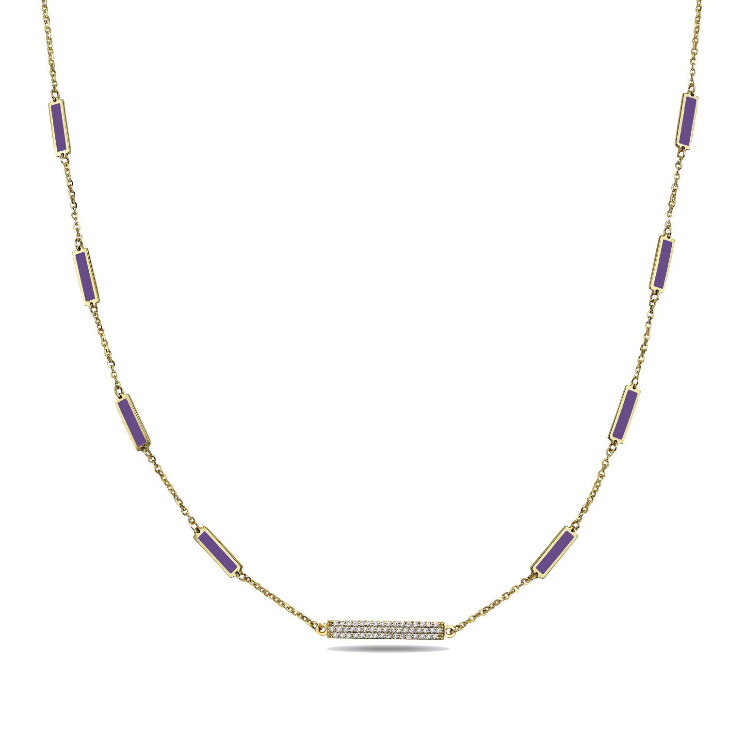 Birmingham Jewelry - 14K Yellow Gold Bar Station Pendant Necklace - Diamond (Amethyst) - Birmingham Jewelry