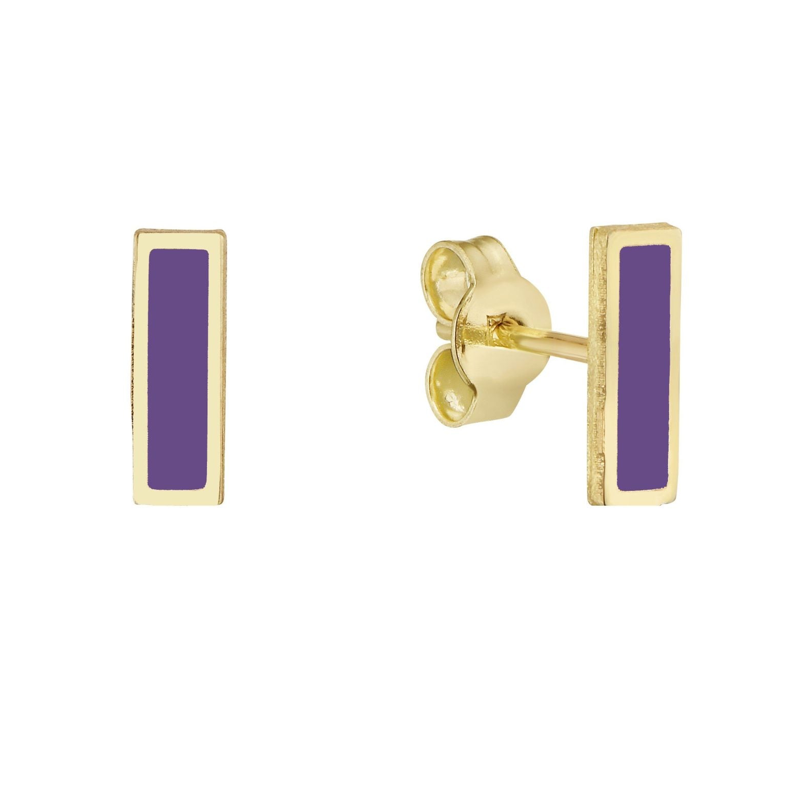 Birmingham Jewelry - 14K Yellow Gold Bar Stud Earrings (Amethyst) - Birmingham Jewelry