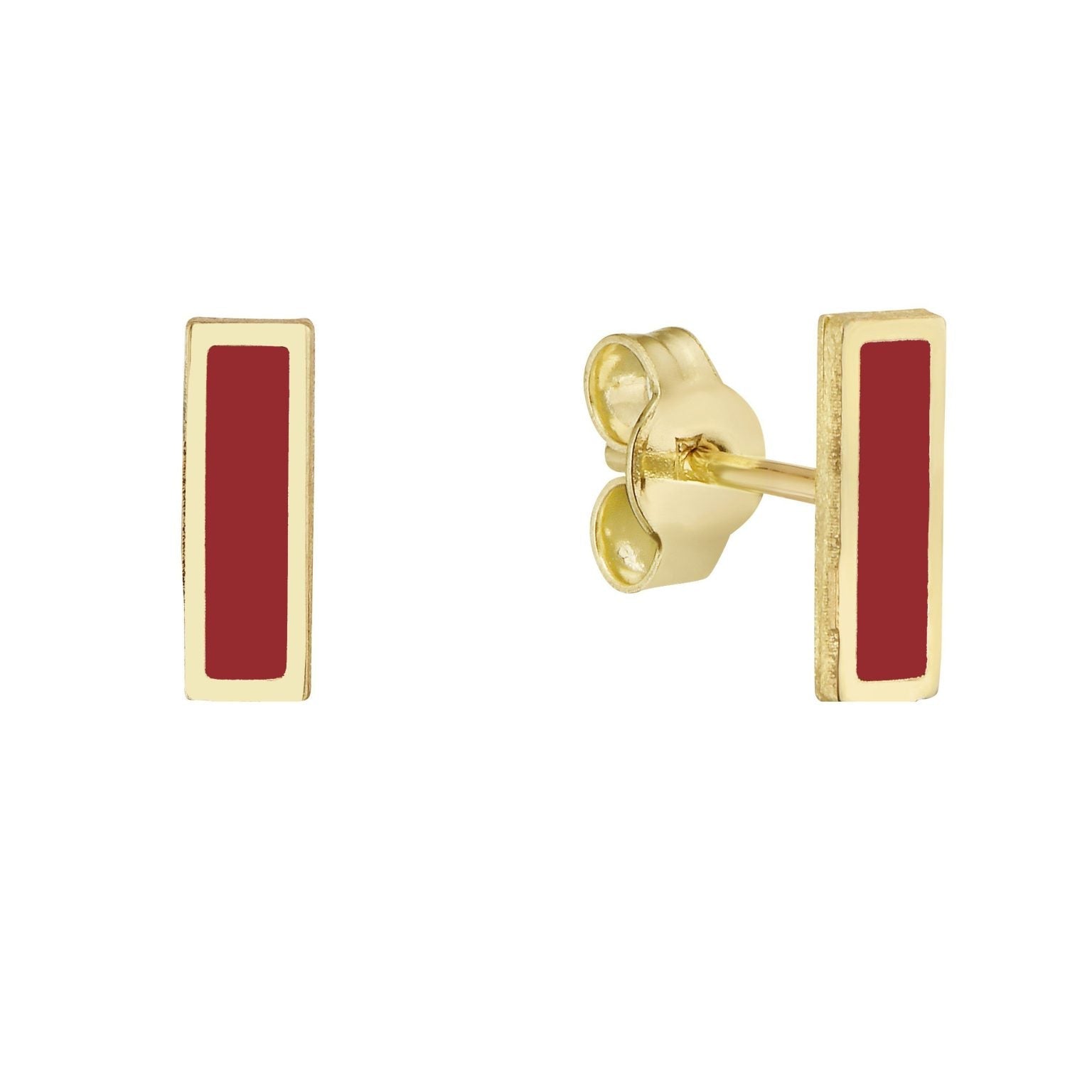 Birmingham Jewelry - 14K Yellow Gold Bar Stud Earrings (Coral) - Birmingham Jewelry