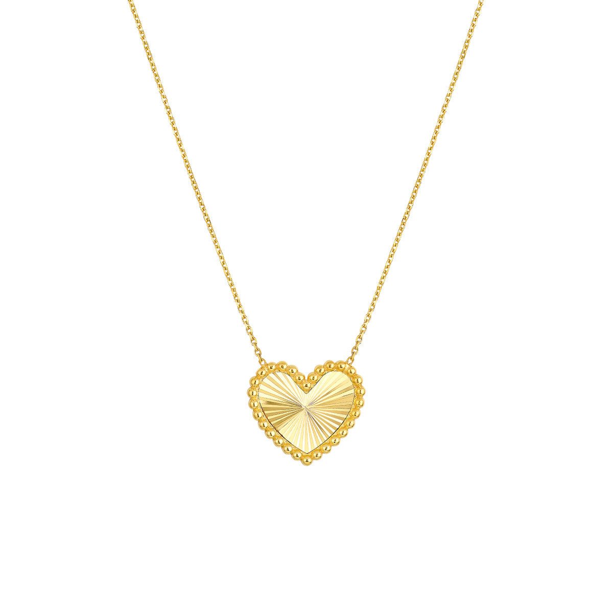 Birmingham Jewelry - 14K Yellow Gold Beaded Border Radiant Heart Necklace - Birmingham Jewelry