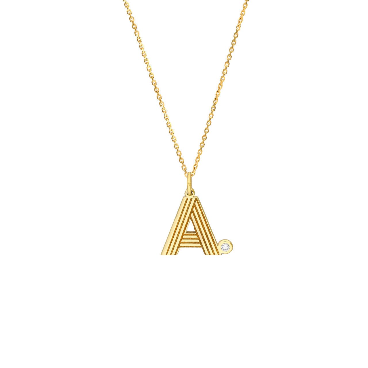 Birmingham Jewelry - 14K Yellow Gold Block Lined Initial with Diamond Necklace - Birmingham Jewelry