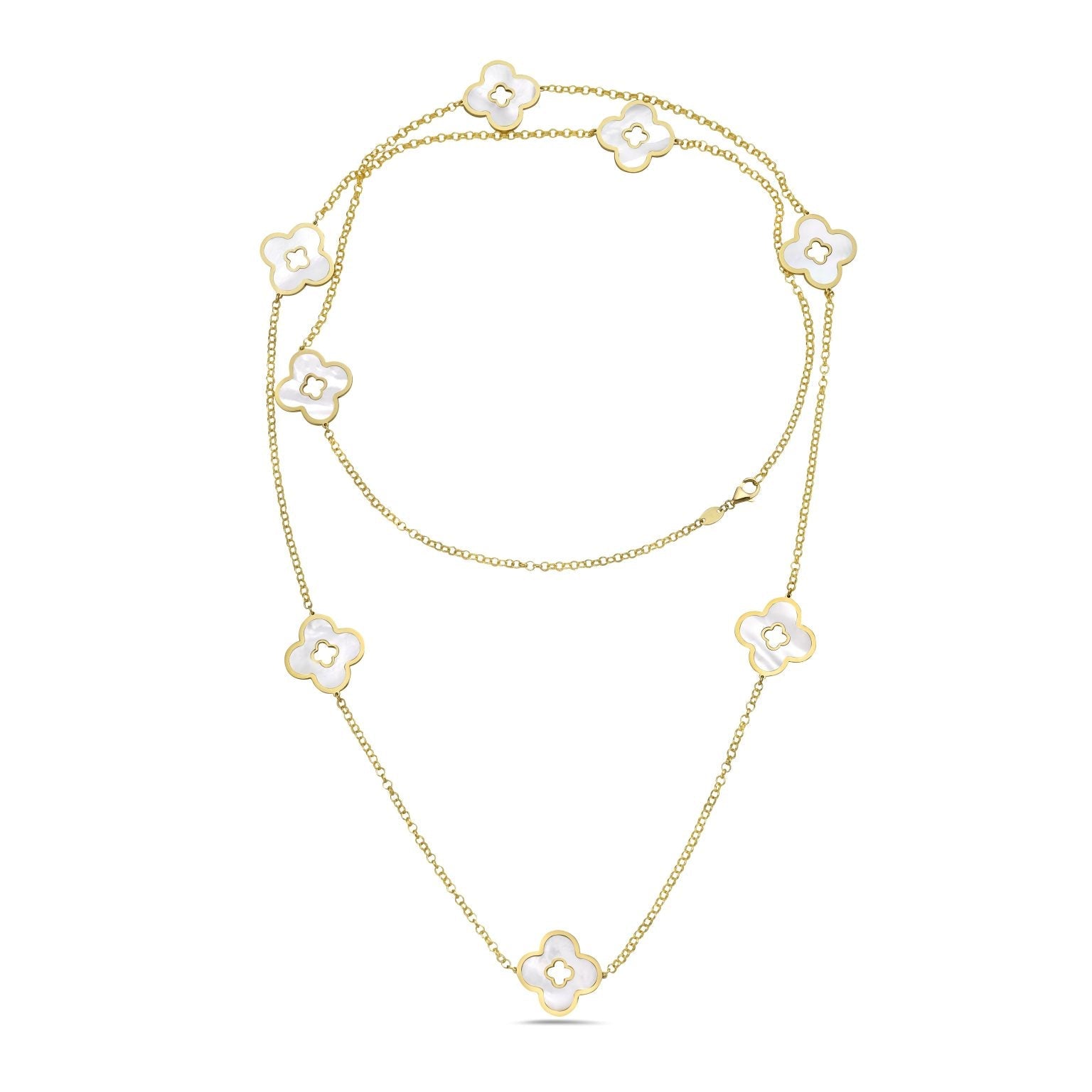 Birmingham Jewelry - 14K Yellow Gold Clover Cut - Out Station Long Necklace (MOP) - Birmingham Jewelry